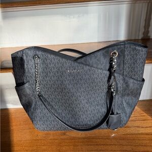 Michael Kors Black & Gray zip top Tote Bag